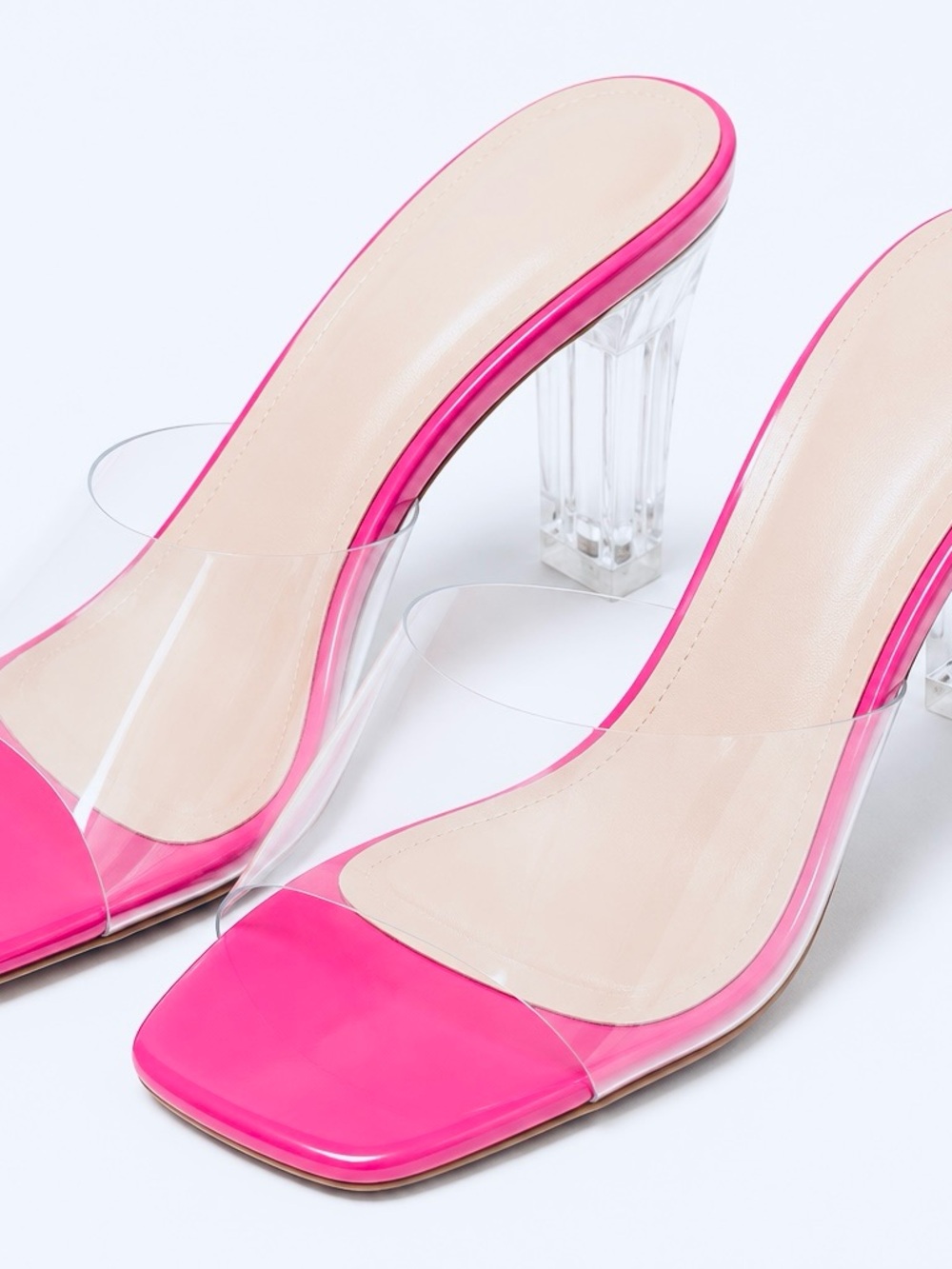 Shein Fuschia Pink Barbie core Clear Block Heels 8.5